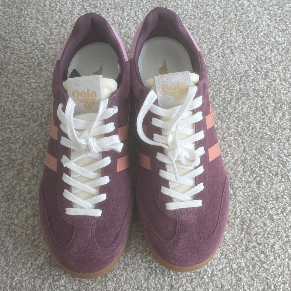 Gola Plum Suede sneakers with Blush Side Stripes
